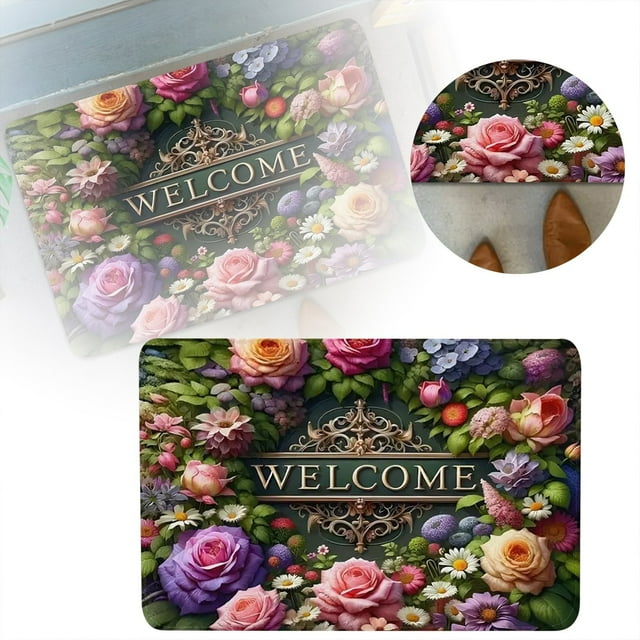 Ensemble de Paillasson à Imprimé Floral 3D Tapis de Bain Moderne et Tapis d'Entrée à Haute Absorption Tapis de Sol Lavable à la Machine pour Salle de Bain Porte D'Entrée Intérieur D Grand Tapis pour Salon Couverture d'Été Tapis de Zone