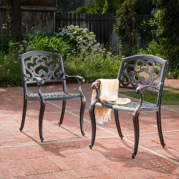 Copper Patina Aluminum Patio Chairs (Set of 2), 24.25"D x 21.5"W x 37"H Outdoor Dining Chairs with Cloud Design - Rust-Resistant & Comfortable Seating