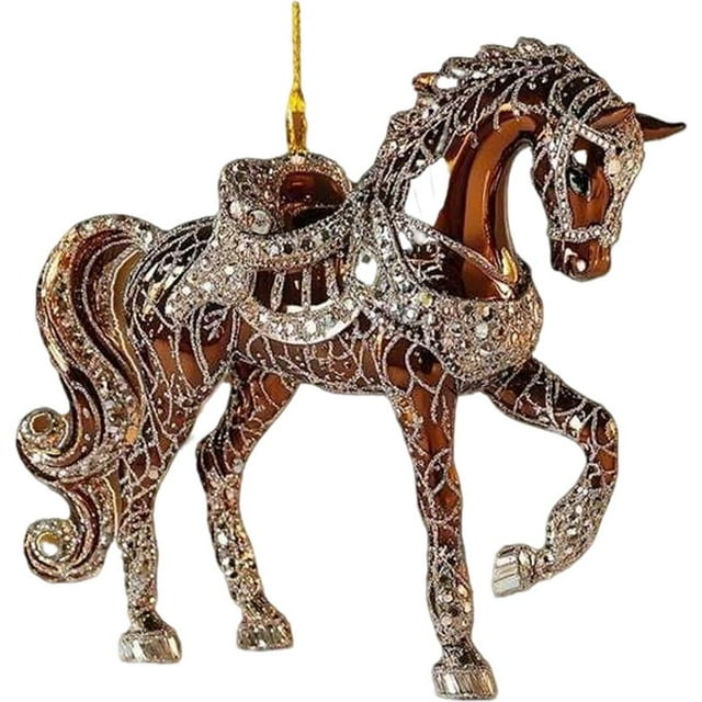 2026 Chinese Zodiac Horse Christmas Tree Ornament, 2D Acrylic Equestrian Racing Rider Gift with Rhinestones for Women & Girls, 3.15 Inch