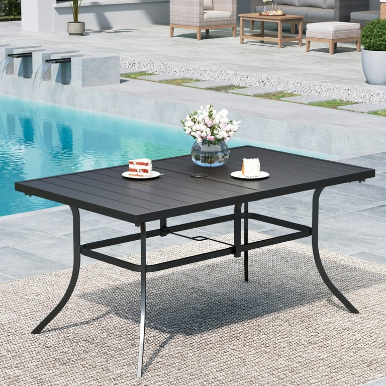 6-Seat Black Metal Outdoor Patio Dining Table with 1.57