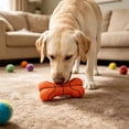 thumbnail image 1 of Juguetes para perros de látex: balón de baloncesto, fútbol y huesos chirriantes, masticables para la dentición, alivio de la ansiedad y juego interactivo, 13.5 cm, marrón y blanco, 1 of 6