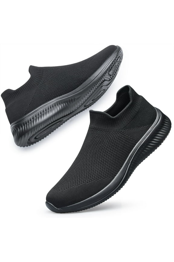 Women's Sneakers Lightweight Walking Shoes Breathable Slip-on Flats All Black 5