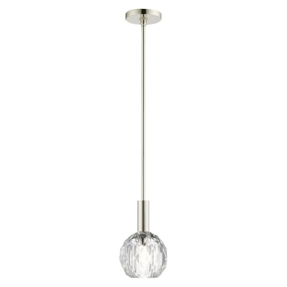 Livex Lighting  1 Light Polished Nickel Mini Pendant, 46321-35 - 6.5" Dia x 17.75" - 65.75" Adj. H