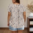 thumbnail image 5 of ZVAVZ Plus Size Tops for Women Summer Boho Plus Size Floral Print Pleated Blouses Loose Button Up Henley Round Neck Shirts Casual Short Sleeve Swing Flowy Tunic Khaki,4XL, 5 of 7