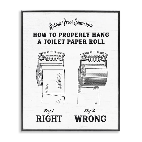 Right & Wrong Toilet Roll Black Framed Giclee Art, design by Lettered and Lined