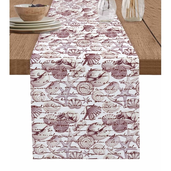 Vintage Red Coastal Table Runner 72 Inches, Starfish Conch Shell Summer Bed Runner Dresser Scarves Tabletop for Indoor Outdoor Parties/Ceremony/Banquet, 16" x 72"