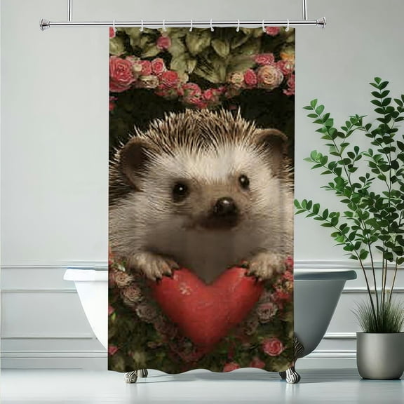 RKSupls Christmas Shower Curtain, Hedgehog Floral Shower Curtain with Hooks for New Year Home Bathroom Decor Washable Curtains, 36x72 in