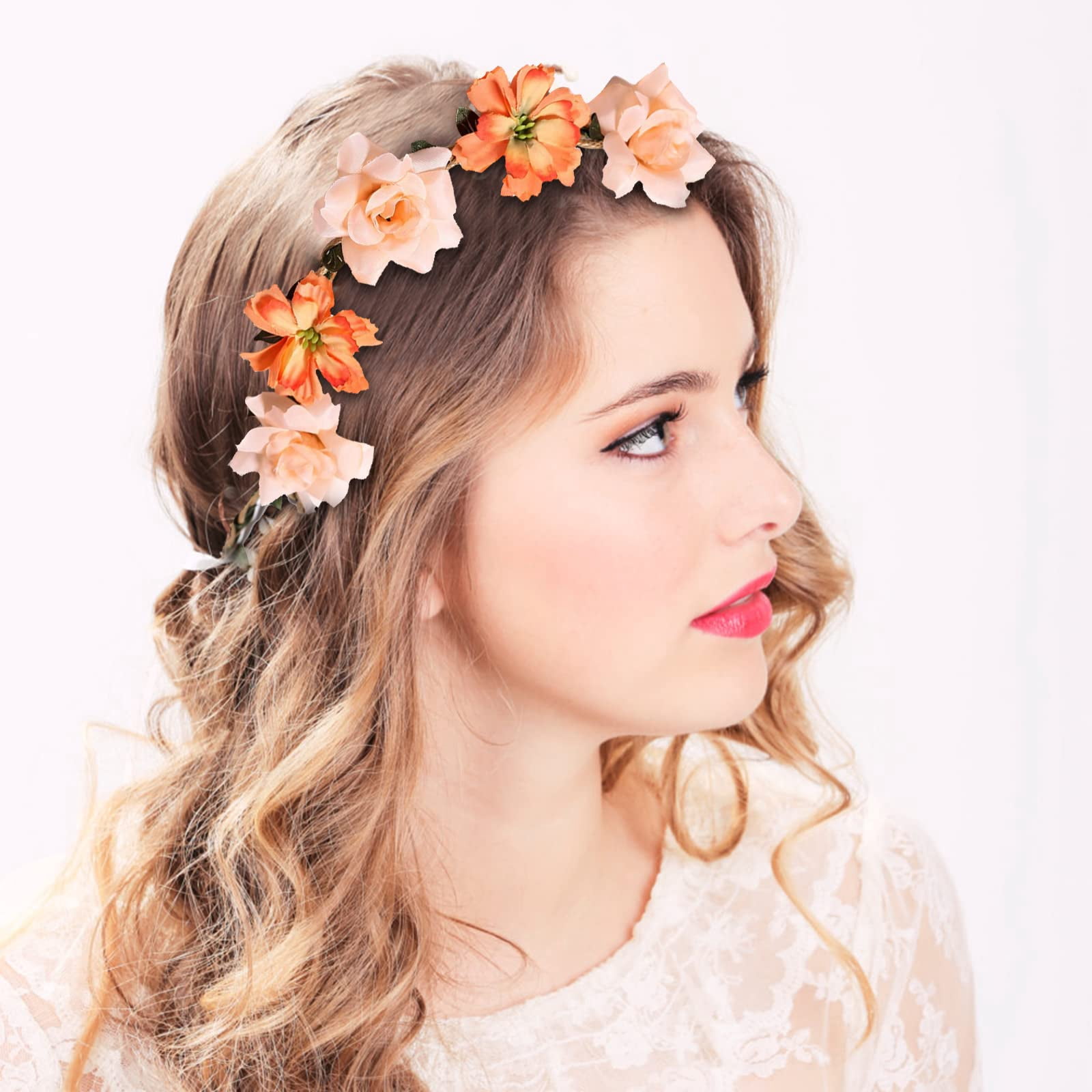 ZYNERY 5PCS Flower Crown Headbands Flower Headbands for Women Girls, Multicolour Flower Hair Wreath Floral Headpieces Festival Hair Accessories for Wedding Party Festival