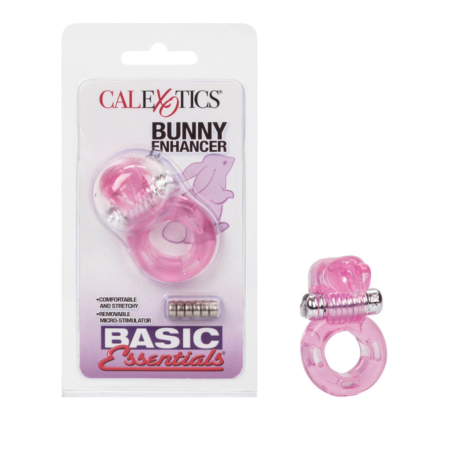 CalExotics Basic Essentials Vibrating Bunny Stretchy Supportive Couple's Ring Action Enhancer - Pink