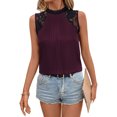 thumbnail image 3 of Women'S Lace Sleeveless Tops Pleated Summer Tank Tops 2025 Dressy Casual Sleeveless Shirts Blouse Wine Red M, 3 of 9