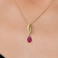 thumbnail image 3 of Gem Stone King 14K Yellow Gold Red Created Ruby and Lab Grown Diamond Pendant Necklace for Women | 1.08 Cttw | Gemstone July Birthstone | Pear Shape 8X5MM | With 18 inch Chain, 3 of 6