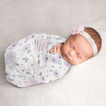 UPC: 0846480085119 | Sweet Jojo Designs Watercolor Floral Baby Girl Swaddle Blanket Jersey Stretch Knit for Newborn or Infant Receiving Security – Lavender Purple  Pink and Grey Boho Shabby Chic Rose Flower