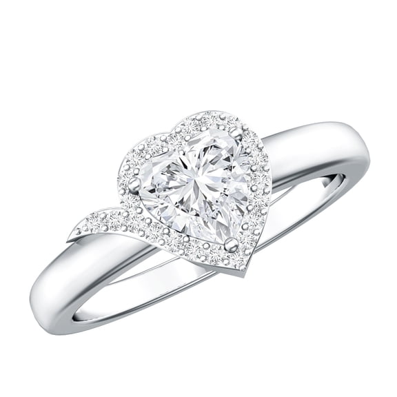 Heart Diamond Engagement Ring (Lab Created) - 6 mm - Certified EF-VS Quality, 925 Sterling Silver, US 4.00