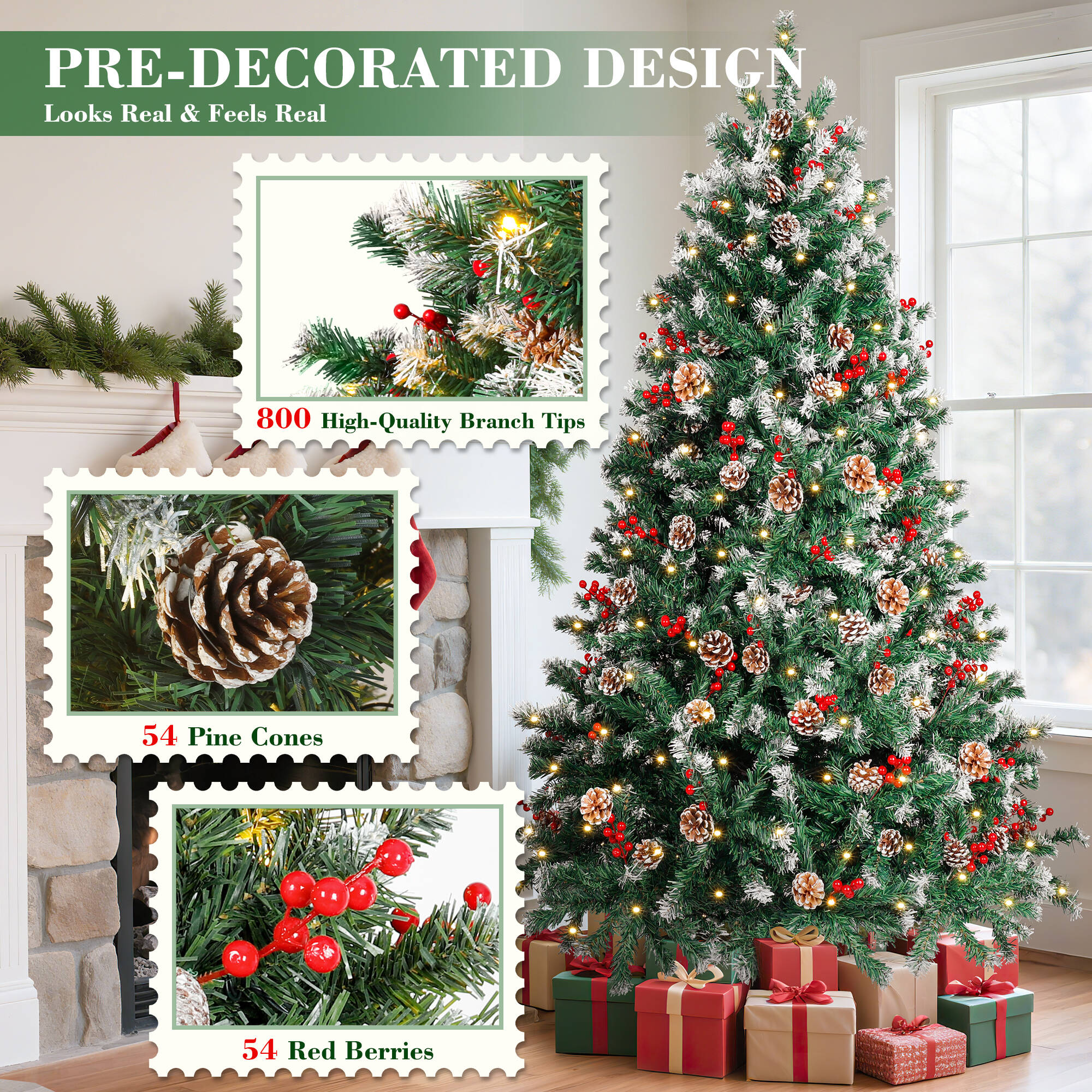 Aufeile 6ft Pre-Lit Hinged Christmas Tree, 250 Warm LED Lights photo 3