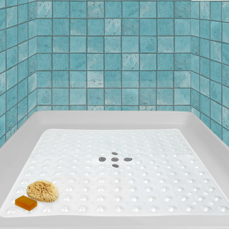 ELIAUK Square Shower Mats Non-Slip Bath Mats Anti Mould Bath Mats with Suction Cup Safety Bathroom Mat Rubber Children Bath Mat with Diamond Large Drain