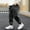 Black, variant on Boys' Denim Jogger Jeans, Solid Color Elastic Waist Cuffed Design, Functional Side Pockets, Loose Fit Daily Wear, Kids 2‑13 Years, Boys' Jeans Blue 12-13 Years