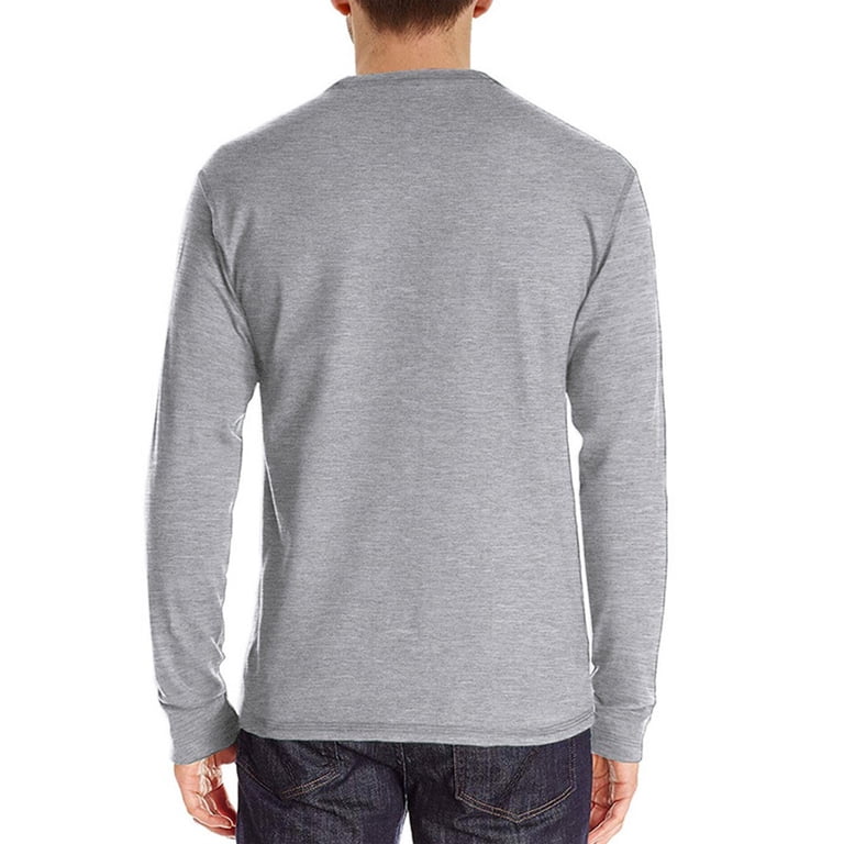 T-shirt Manches Longues Henley Pour Homme - Col En V Avec Boutons, Coupe Classique, En Polyester