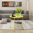 thumbnail image 2 of Folding Tray Metal Side Table Yellow Round End Table Cyan Sofa Small Accent Fold-able Table, Round End Table Tray, Next to Sofa Table, Snack Table for Living Room and Bed Room, 2 of 9