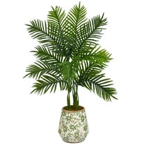 Nearly Natural 46" Areca Palm Artificial Tree in Floral Print Planter (Real Touch)