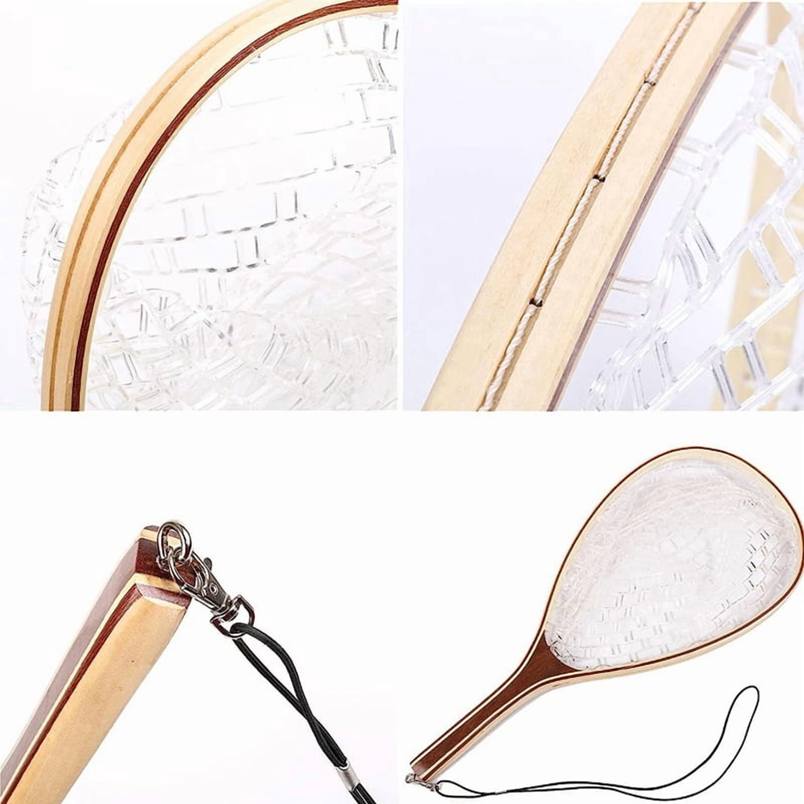 Fly Fishing Landing Net Trout Fishing Net, Soft Rubber Catch and Release Fish Net with Wooden Handle Frame,1 x Fishing net 1 x Tie rope