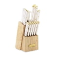 thumbnail image 1 of Farberware 15-Piece Triple Riveted Knife Block Set, High Carbon-Stainless Steel Kitchen Knives, Razor-Sharp Knife Set with Wood Block, White and Gold, 1 of 2