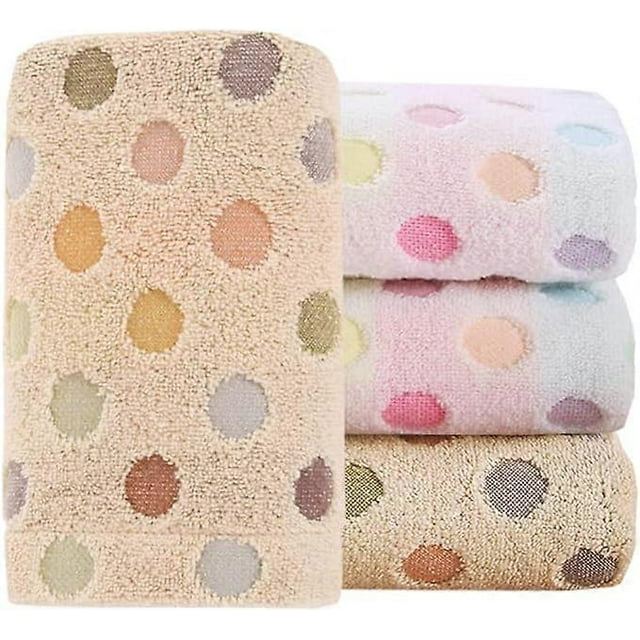 Juego de 4 toallas de mano con estampado de lunares de colores, de algodón, suaves, absorbentes y decorativas, para baño, 34 x 76 cm (blanco y marrón)