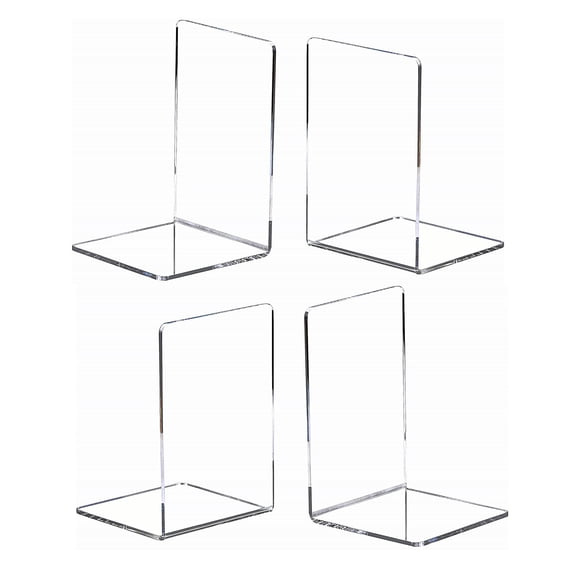 4Pcs Acrylics Book Ends Clear Bood End For Shelves Desk Book Organizers Magazine Stand for Heavy Duty Book Magazine File