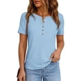 thumbnail image 4 of PRETTYGARDEN Waffle Knit Tops for Women Short Sleeve Henley Shirts Summer Blouses Dressy Casual Spring Fashion Clothes, 4 of 10