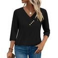 thumbnail image 6 of Taqqpue Long Sleeve Shirts for Women Casual Solid Color V Neck T Shirts Loose Fit Quick Dry Plus Size 3/4 Sleeve Tunic Tops for Running Workout, 6 of 8