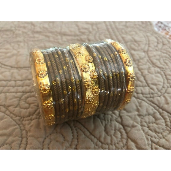 Pakistani Indian Kid Sz 1-1.5 Year Green Gold 15 Glass Bangles Bollywood 1.75” New