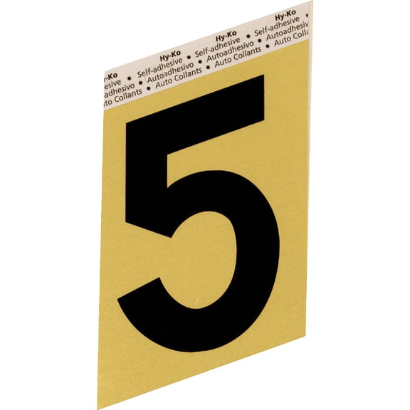 GG-25/5 Address Numbers, "5", Angle-Cut, Black & Gold Adhesive, 3.5-In. - Quantity 10