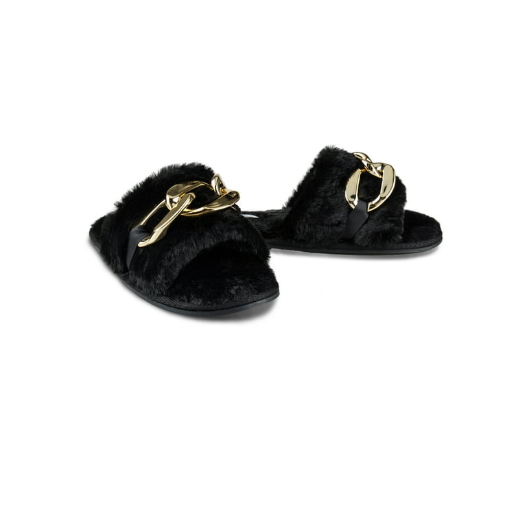 Black fuzzy online slides walmart