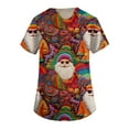 thumbnail image 3 of HaHaHappy Women's Christmas Scrubs Plus Size V Neck Casual Christmas Santa Print Scrub Shirts Dressy Short Sleeve Cute Scrub Tops Medical Uniform Nursing Nurse Workwear with Pocket Wine XL, 3 of 4