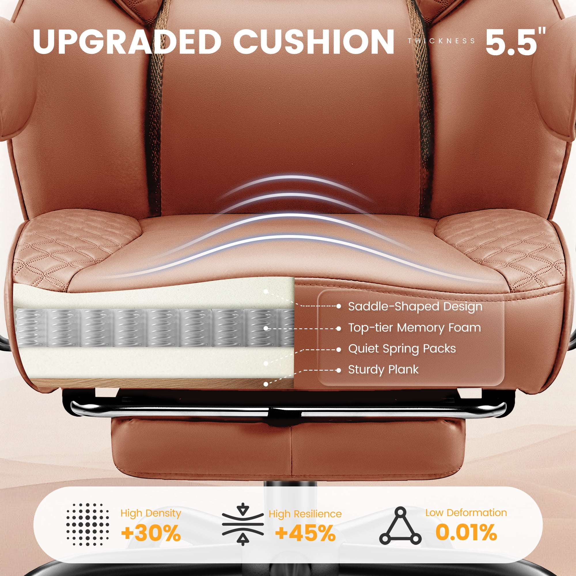COOLHUT Big and Tall Office Chair 500lbs, Heavy Duty Ergonomic Office Desk Chair with Deluxe Embossing PU Leather with Footrest, Executive Gaming Chair with Lumbar Support, Brown