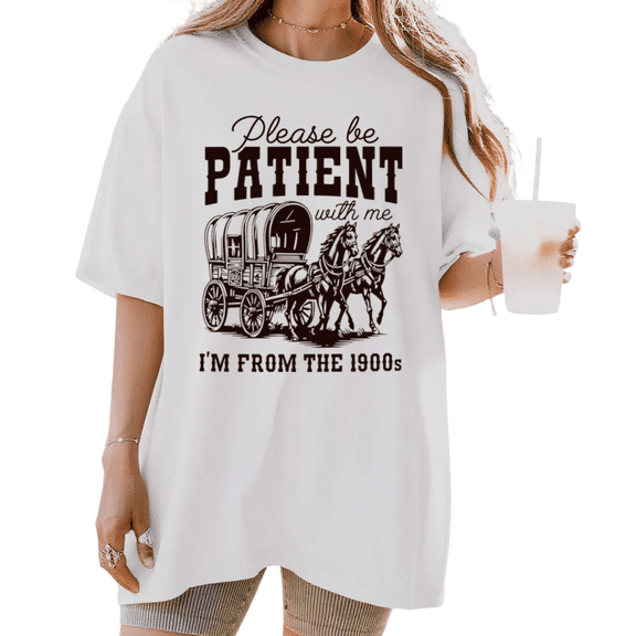 UNISHE Women's "Please Be Patient With Me I'm From The 1900s" Funny Retro Western Short Sleeve T-Shirt Casual Cotton Crewneck Top
