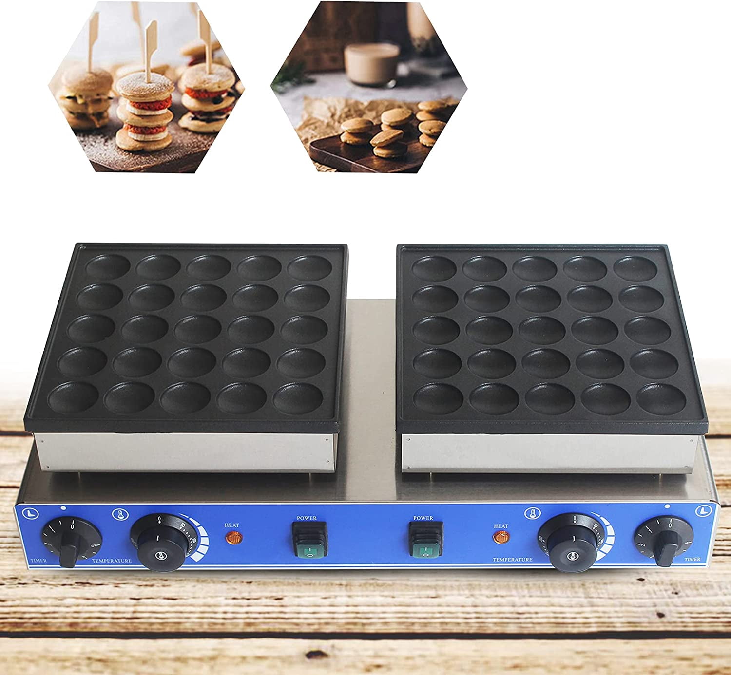 FETCOI Commercial Waffle Maker Machine 50 Holes Mini Dutch Pancakes Maker Stainless Steel Electric Waffle Machine 1600W with 2Pcs Non-stick Pan