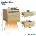 thumbnail image 6 of Pinmoco Set of 2 Tall Nightstand, 2 Drawers LED Bedside Tables with Charging Station and Top Fences, Natual Oak, 6 of 8