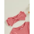 thumbnail image 6 of Nygoyerh Newborn Baby Girls 2PCS Summer Outfit 3M 6M 12M 18M Short Sleeve Crew Neck Ribbed Romper with Headband Set Infant Clothing, 6 of 7