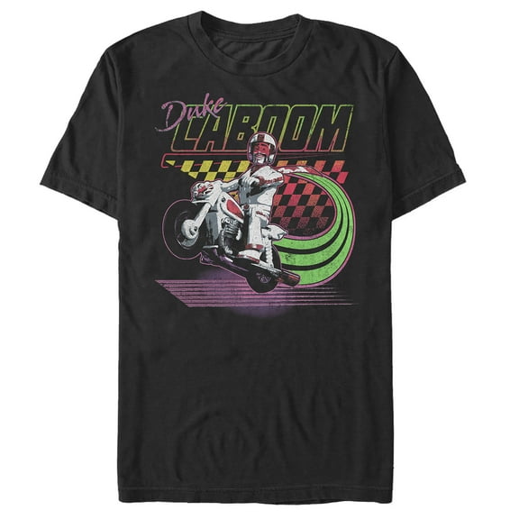 Men's Toy Story Duke Caboom Neon Race Graphic Tee Black Large