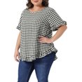thumbnail image 4 of Agnes Orinda Women's Plus Size 1950s Gingham Tops Back Button Round Neck Ruffle Sleeve Casual Plaid Blouses 1X Black, 4 of 6