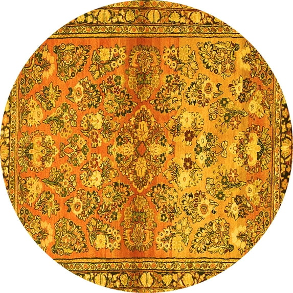 Ahgly Company Indoor Round Persian Yellow Traditional Area Rugs, 5' Round