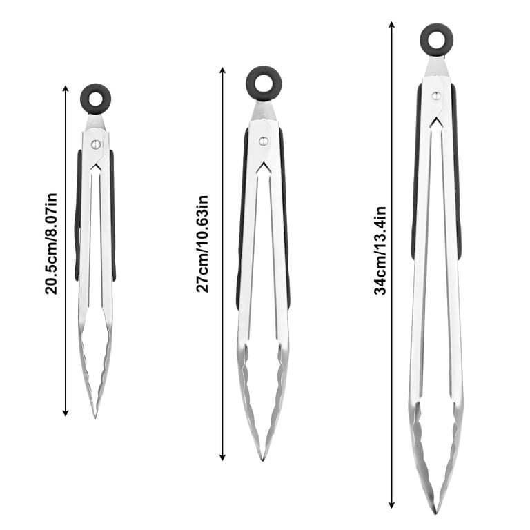Abaima Kitchen Tongs Set, Black Stainless Steel, 3-Piece photo 2