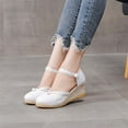 thumbnail image 4 of HAOTAGS Women's Summer Dressy Wedge Sandals Breathable Closed Toe Canvas Shoes White Size 7, 4 of 7