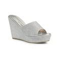 thumbnail image 1 of BLISSFUL STEP Sandales à Talons Compensés à Enfiler à Plateforme Pailletée pour Femmes Argent 10, 1 of 7