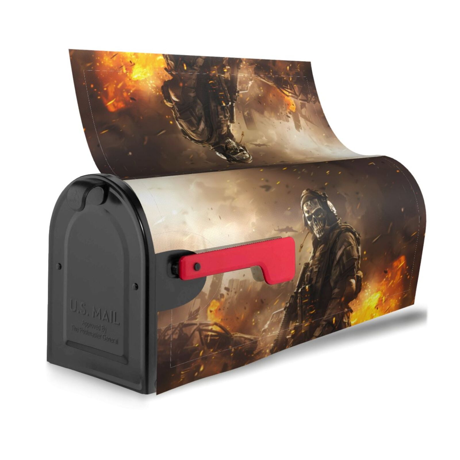 Logiee Apocalyptic Skull Soldier Print Post Letter Box Wrap Decor, Mailbox Cover Suitable for Standard Mailbox and Large Size Mailbox,Outdoor Yard Decoration-25.5x21 in