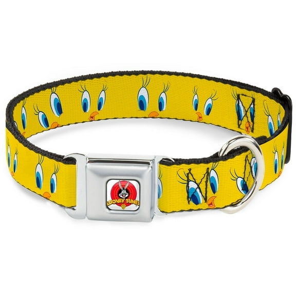 Looney Tunes Pet Collar, Dog Collar Metal Seatbelt Buckle, Tweety Bird Expressions, 9.5 to 13 Inches 1.0 Inch Wide