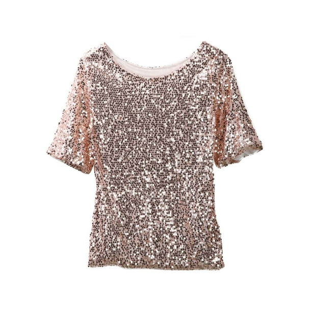 Meihuida Women Ladies Sequin Lady Sparkle Glitter Blouse Short Sleeve