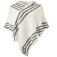 thumbnail image 1 of Women's Hooded Zigzag Striped Knit Cape Poncho Sweater with Fringes,White,One Size, 1 of 5