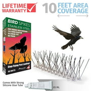 Aspectek Stainless Steel Bird Spikes Kit, Bird Deterrent Kit, Pigeon Repellent, 10 Feet with Adhesive Glue