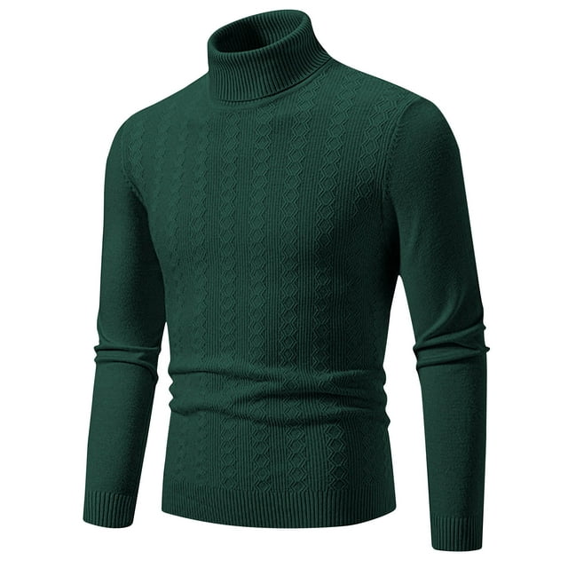 Mrat Hauts Décontractés d'Automne pour Hommes Chandail d'Hiver Décontracté Mode Couleur Unie Design Manches Longues Col Rond Haut Chandail d'Hiver pour Hommes P-92 Vert 3TG